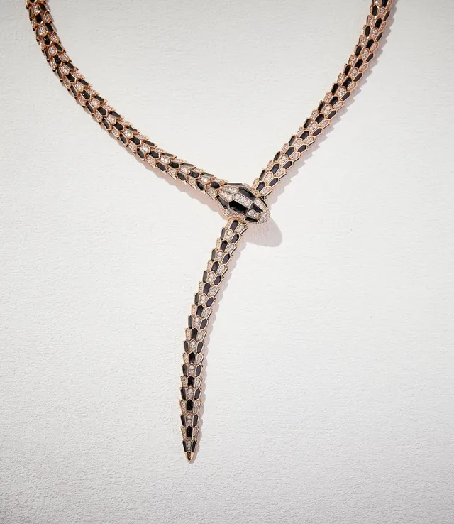 Bvlgari Serpenti Rose Gold Black Onyx Diamond Necklace