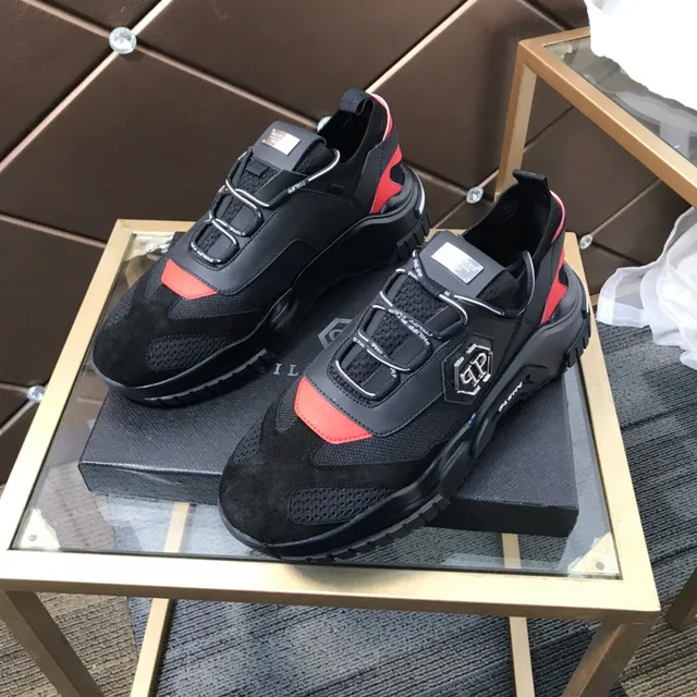 Philipp Plein Black Orange Laceless Strap Closure Hexagonal PP Logo Chunky Sneakers