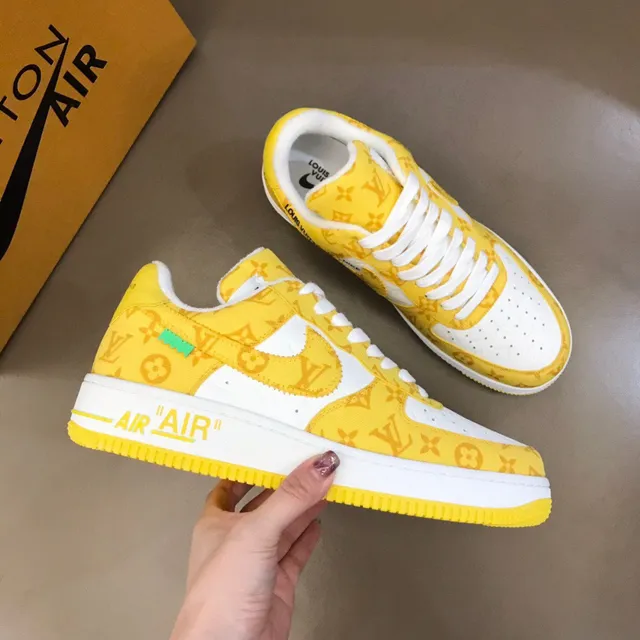 Nike Air Force 1 Yellow Monogram Print Lifestyle Sneakers