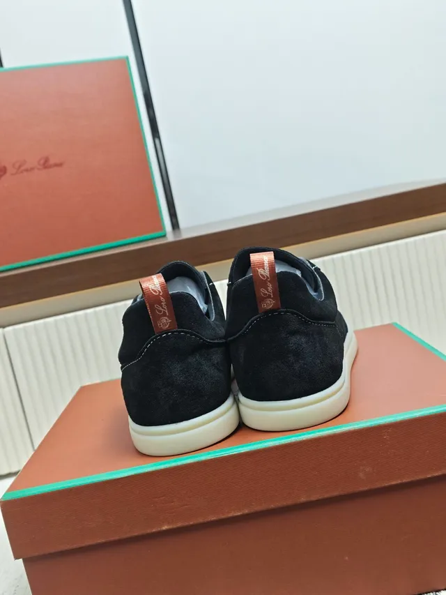 Loro Piana Black Suede Embroidered Logo Lifestyle Sneaker