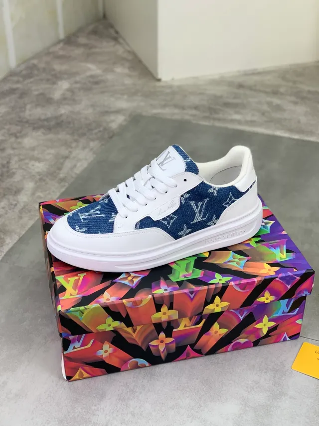 Louis Vuitton LV Trainer White Blue Platform Sole Denim Upper Lifestyle Sneakers