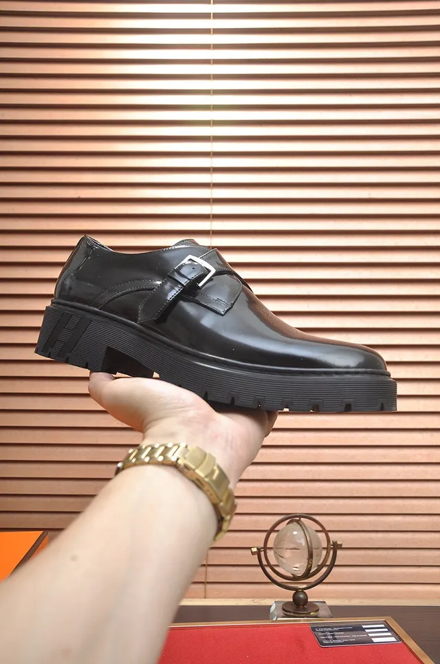 Hermès Buckled Monk Shoe Black Patent Leather Monk Shoes