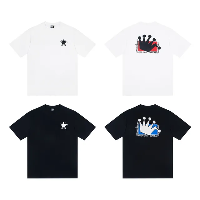 Stussy White Black Graphic Print Crown Motif T-Shirt