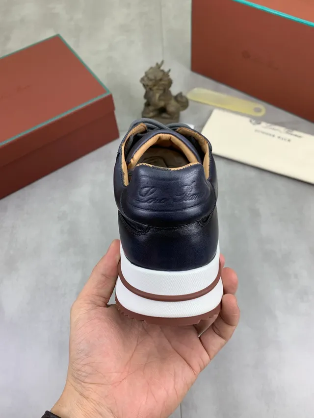 Loro Piana Summer Walk Navy Leather Lifestyle Sneakers