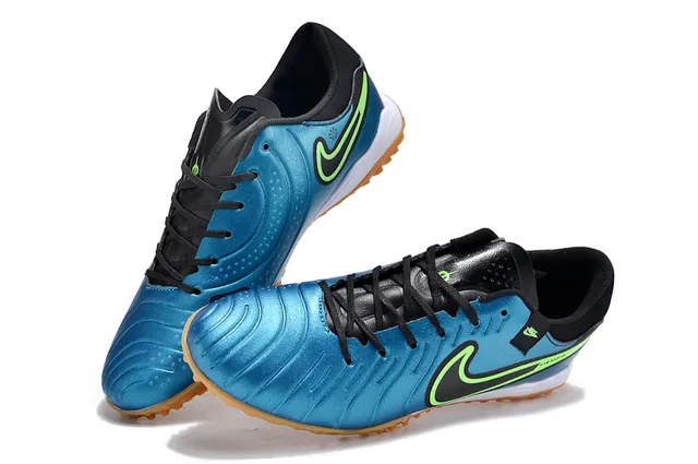 Nike Blue Green Metallic Synthetic Upper Neon Accent Stripe Indoor Soccer Shoes