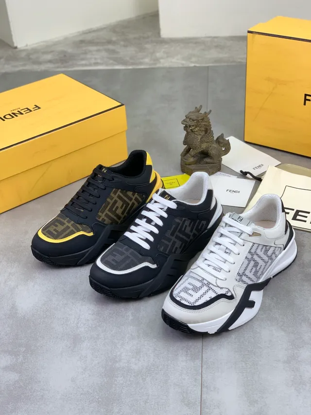 Fendi Monogrammed Mesh and Leather Chunky Sneaker