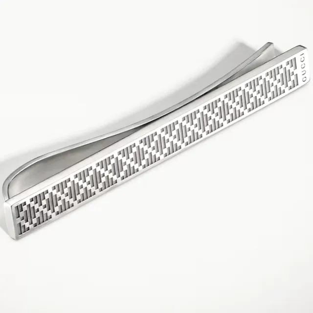 Gucci Gold Silver Textured Geometric Pattern Metallic Finish Necktie
