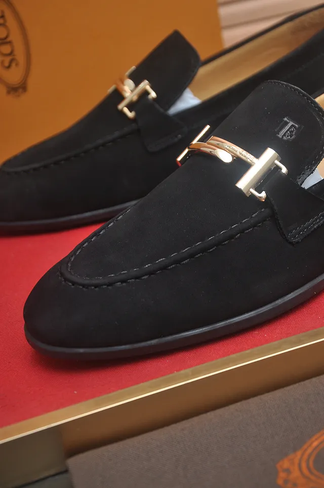 Tod's Double T Loafer Black Suede Gold Buckle Loafers