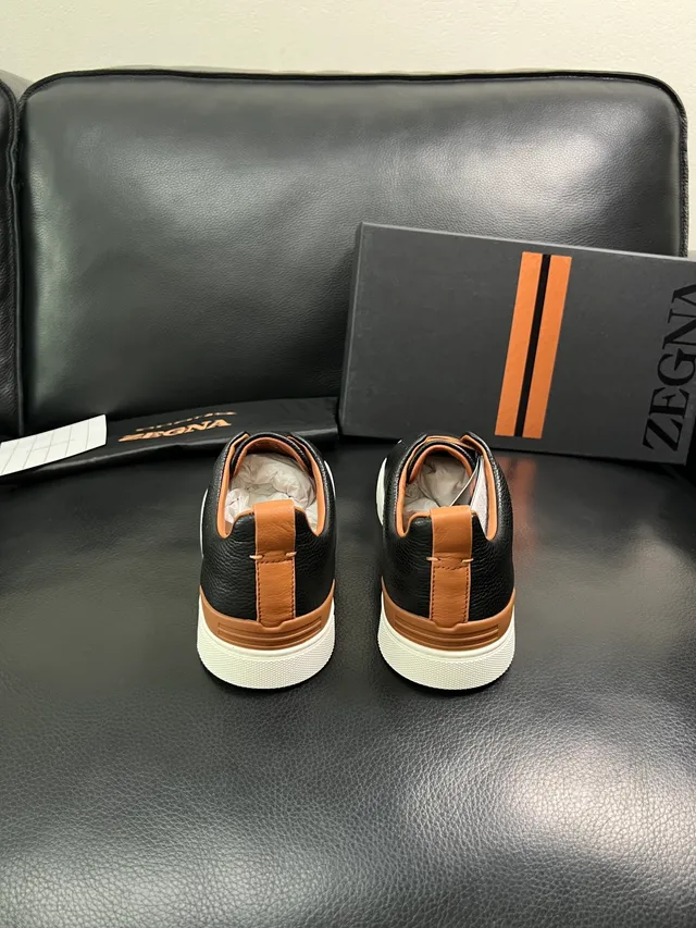 Zegna Black Pebbled Leather Slip-On Lifestyle Sneakers