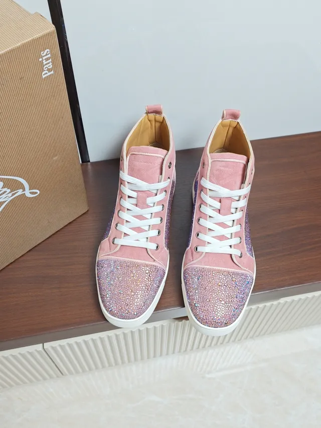 Christian Louboutin Louis Junior Pink Multicolor High-Top Crystal-Embellished Lifestyle Sneakers