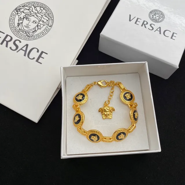 Versace Gold Black Metal Enamel Medusa Heads Bracelet
