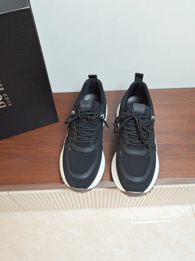 Hugo Boss Black White Textile And Synthetic Upper Sculpted Midsole Sneakers