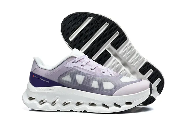 On Black White Engineered Mesh Upper Open Hexagonal CloudTec Pods Running Shoes