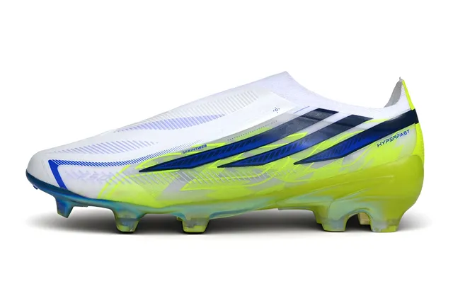 Adidas Yellow Blue Low-Cut Sock-Fit Upper Iridescent Transparent Outsole Firm-Ground Soccer Shoes