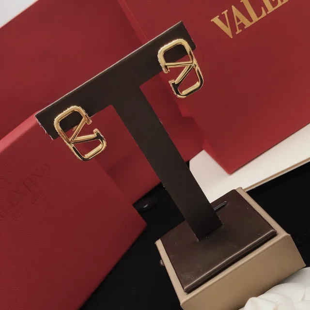 Valentino VLogo Gold Black Open-Frame Geometric Pavé-Edged Earrings