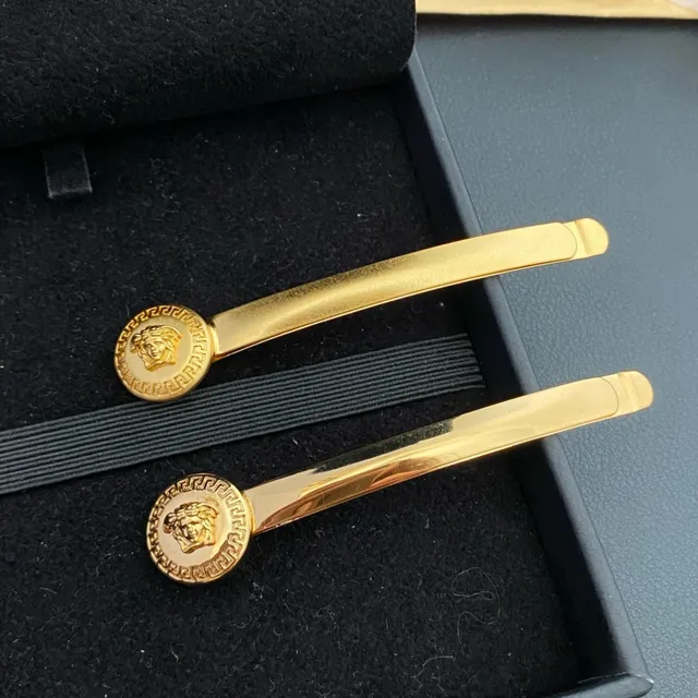Versace Medusa Head Gold Tone Hairpin Brooch