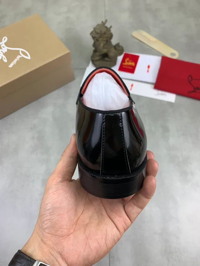 Christian Louboutin Loafer Black Red Patent Leather Metallic Logo Buckle Loafer