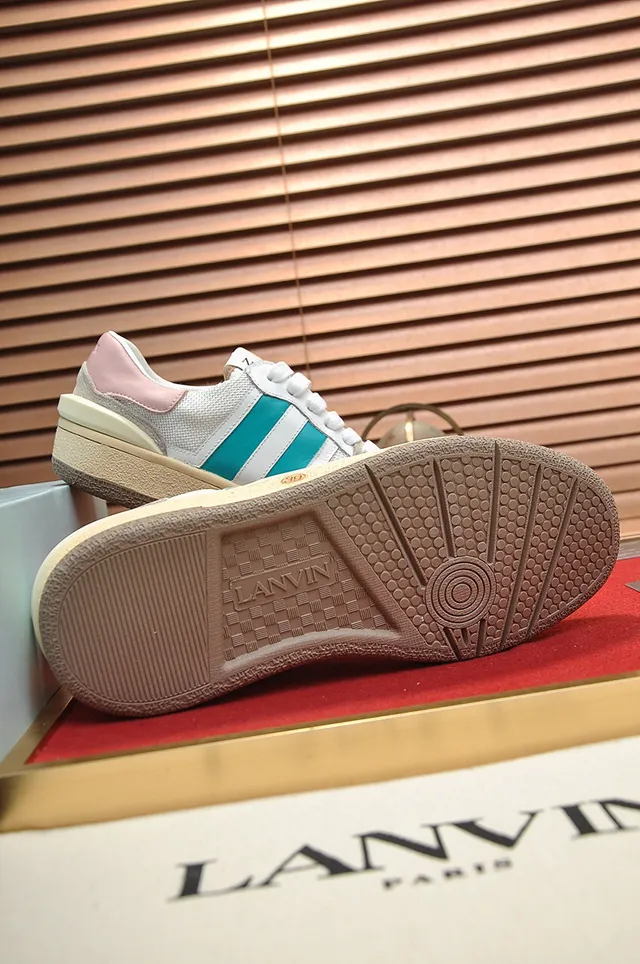 Lanvin White Blue Layered Mesh And Suede Upper Dual-Tone Side Stripe Lifestyle Sneakers