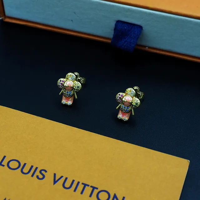 Gold-Tone Multicolor Enamel Floral Figural Stud Earrings