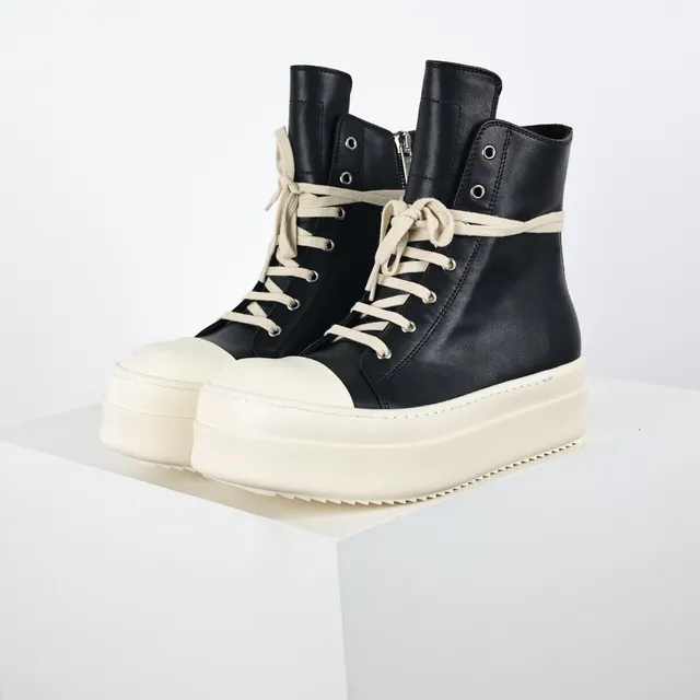 Rick Owens Geobasket Black and Cream Platform Ankle Boots