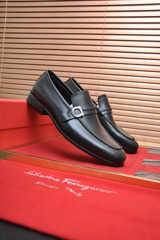 Salvatore Ferragamo Gancini Black Leather Loafers