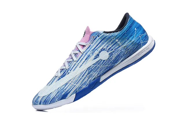 Nike Mercurial Blue White Low-Cut Synthetic Upper Graphic Wave-and-Circuit Print Indoor Soccer Shoes