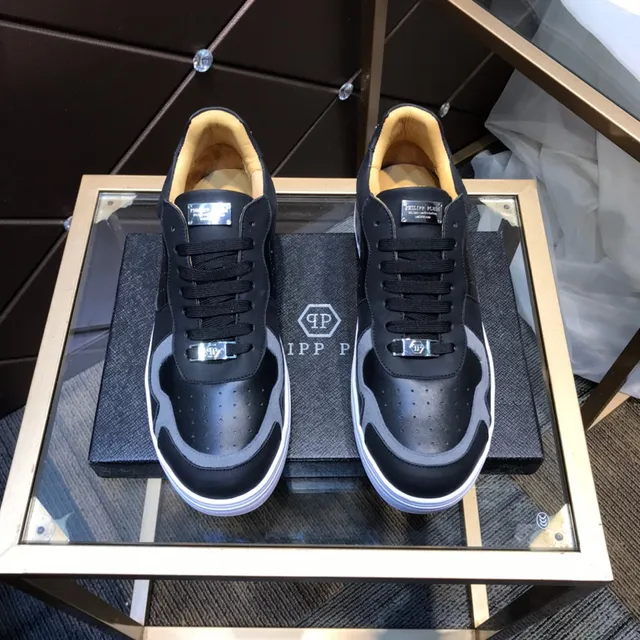 Philipp Plein Black and Gray Perforated Low-Top Lifestyle Sneakers