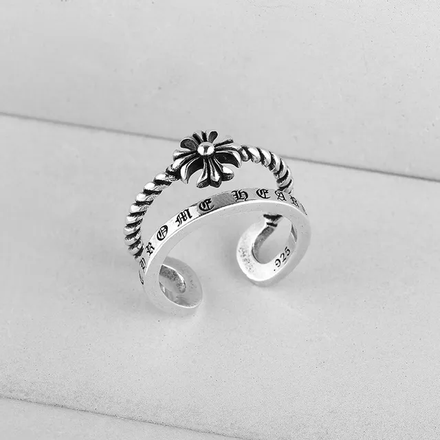 Chrome Hearts Rope Ring Silver Black Twisted Band Engraved Lettering Ring
