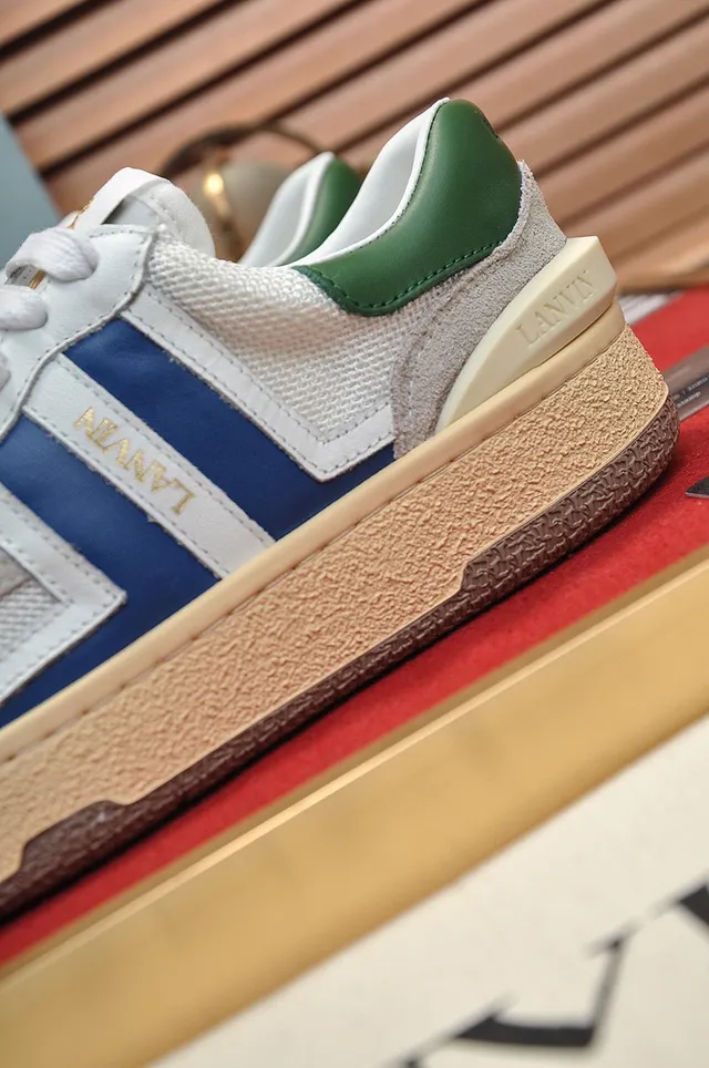 Lanvin White Blue Layered Mesh And Suede Upper Contrasting Side Stripes Lifestyle Sneakers
