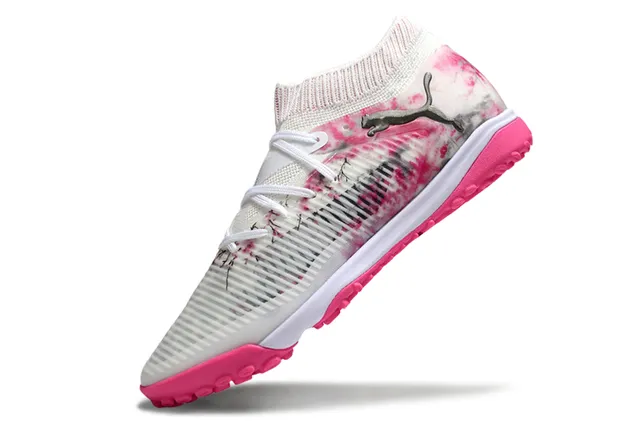 Puma White Pink Knit Sock-Fit Collar Tie-Dye Print Upper Turf Soccer Shoes
