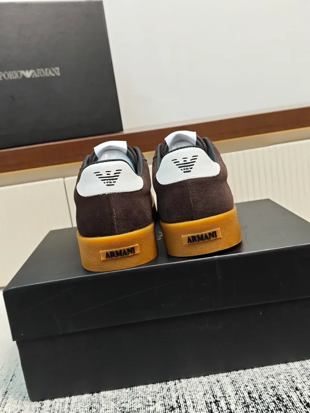 Emporio Armani Brown Suede White Logo Gum Sole Lifestyle Sneaker