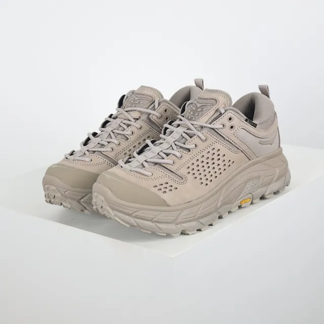 Hoka Beige Perforated Suede Upper Gusseted Tongue Running Shoes