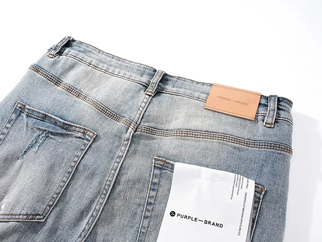 Purple Brand Distressed Paint-Splatter Light-Wash Slim-Fit Jeans