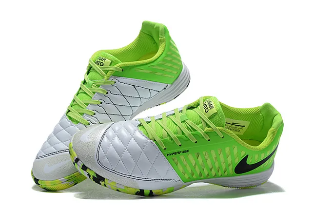 Nike Green White Neon Lime Perforated Upper Quilted Toe Cap Indoor Soccer Shoes