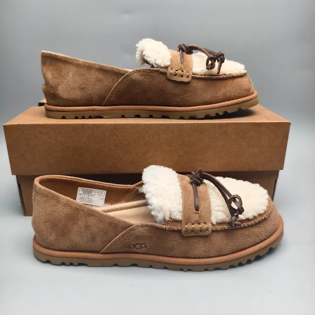 UGG Tasman Brown Beige Suede Upper Shearling-Lined Vamp Loafer