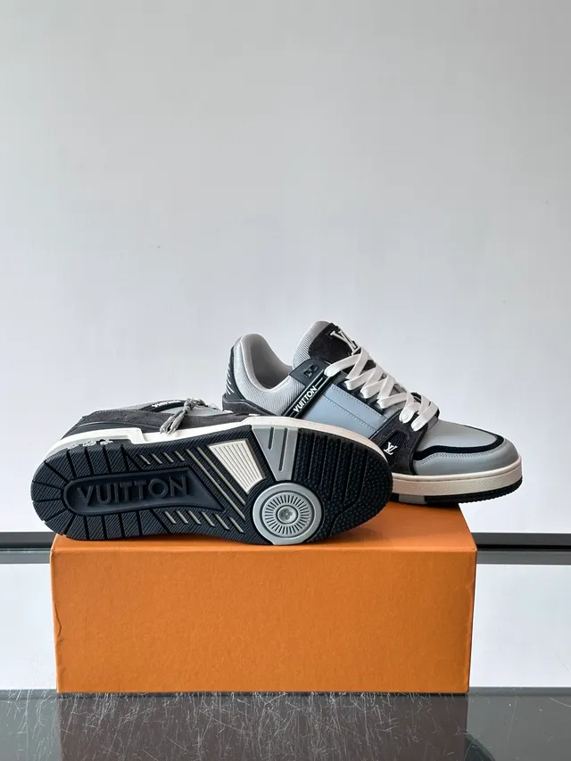 Louis Vuitton LV Trainer Gray Black Layered Sole Textured Panels Lifestyle Sneakers