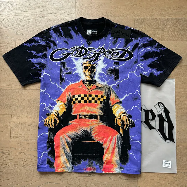 Godspeed Graphic Print Tie-Dye Skull Lightning T-Shirt