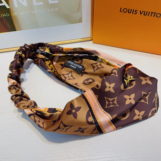 Louis Vuitton Brown Orange Twisted Knot Elasticated Back Silk Scarf