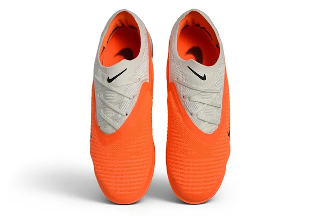 Nike Orange White Knit Upper Asymmetrical Lacing Turf Soccer Shoes