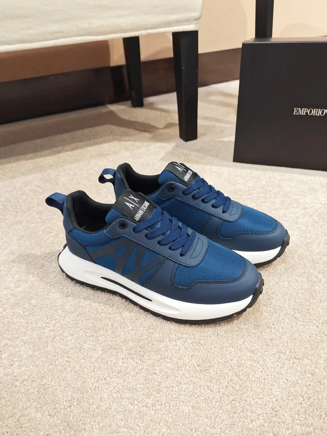 Armani Exchange Navy White Mixed-Material Upper Bold Side Logo Sneakers