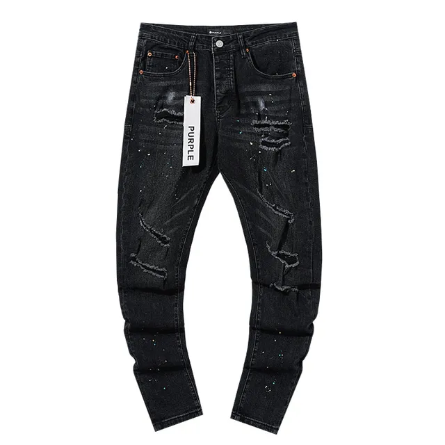 Purple Brand Distressed Paint-Splattered Black Denim Jeans