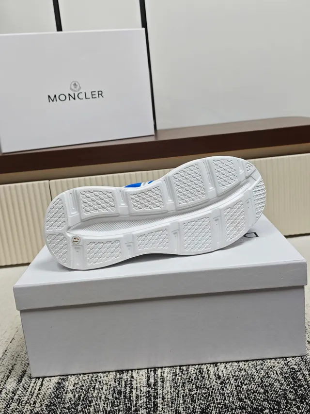 Moncler Blue White Open-Lattice Midsole Triple Silver Strap Overlay Lifestyle Sneakers