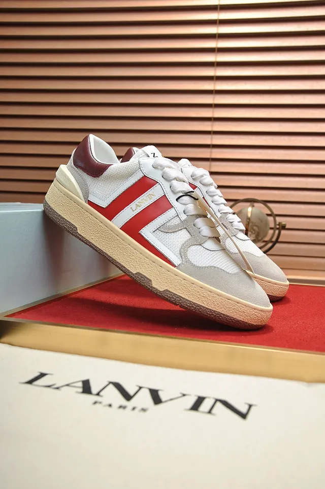 Lanvin White Red Low-Top Mesh And Suede Upper Lifestyle Sneakers