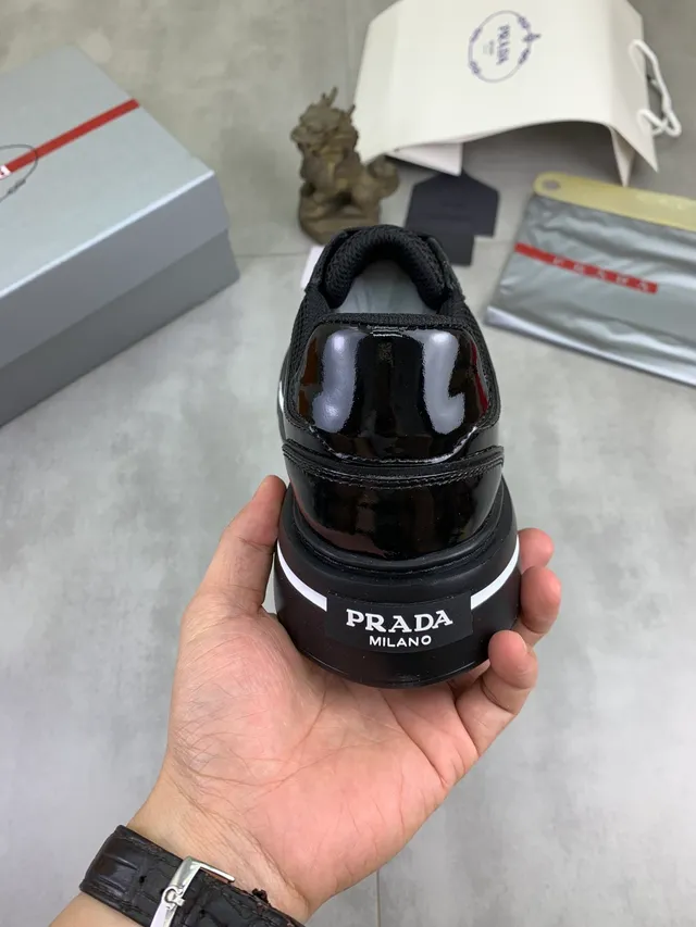 Prada Cloudbust Black Patent and Mesh Chunky Sneakers