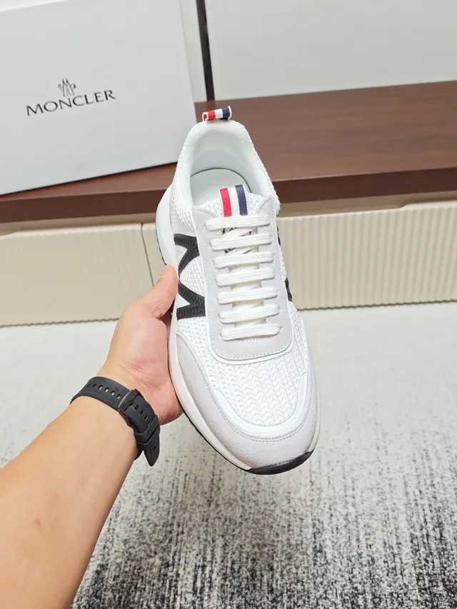 Moncler Beige Black Textile-Suede Hybrid Upper Bold 'M' Side Logo Sneakers