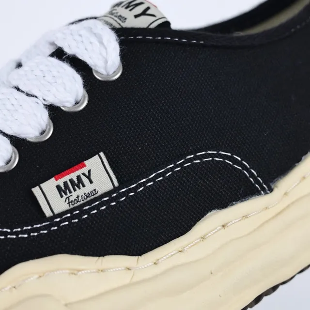 MMY Black Beige Canvas Upper Sculpted Cream Midsole Sneakers
