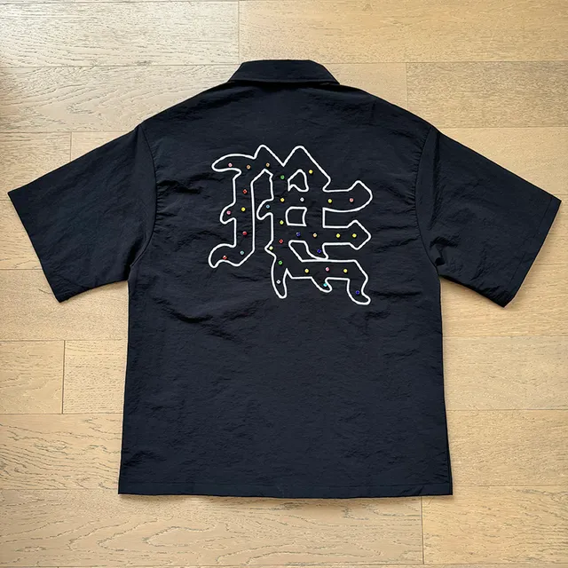 Mixed Emotion Multicolor Embroidered Logo Black Casual Set