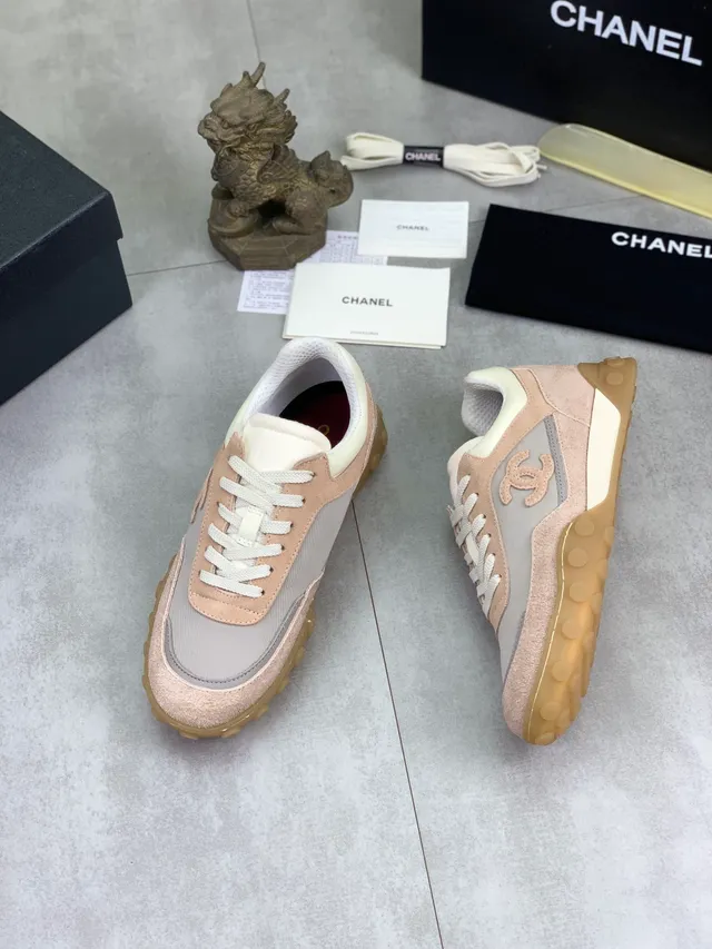 Chanel Beige Gray Mixed-Material Upper Suede And Mesh Lifestyle Sneakers