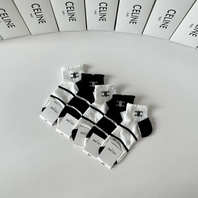 Celine Interlocking CC Logo Striped Ankle Socks