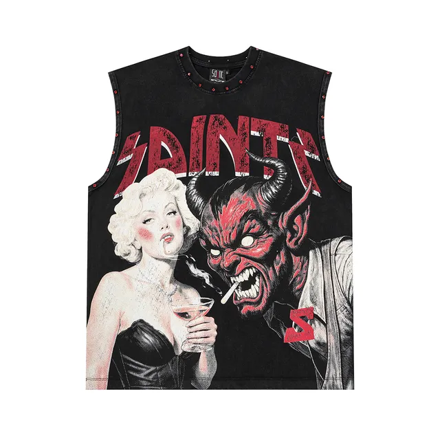 Graphic-Print Riveted Armhole Vest Top